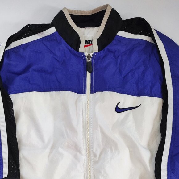Nike Vintage training coat/ track jacket blue and white women's size L 12-14 - Picture 2 of 15